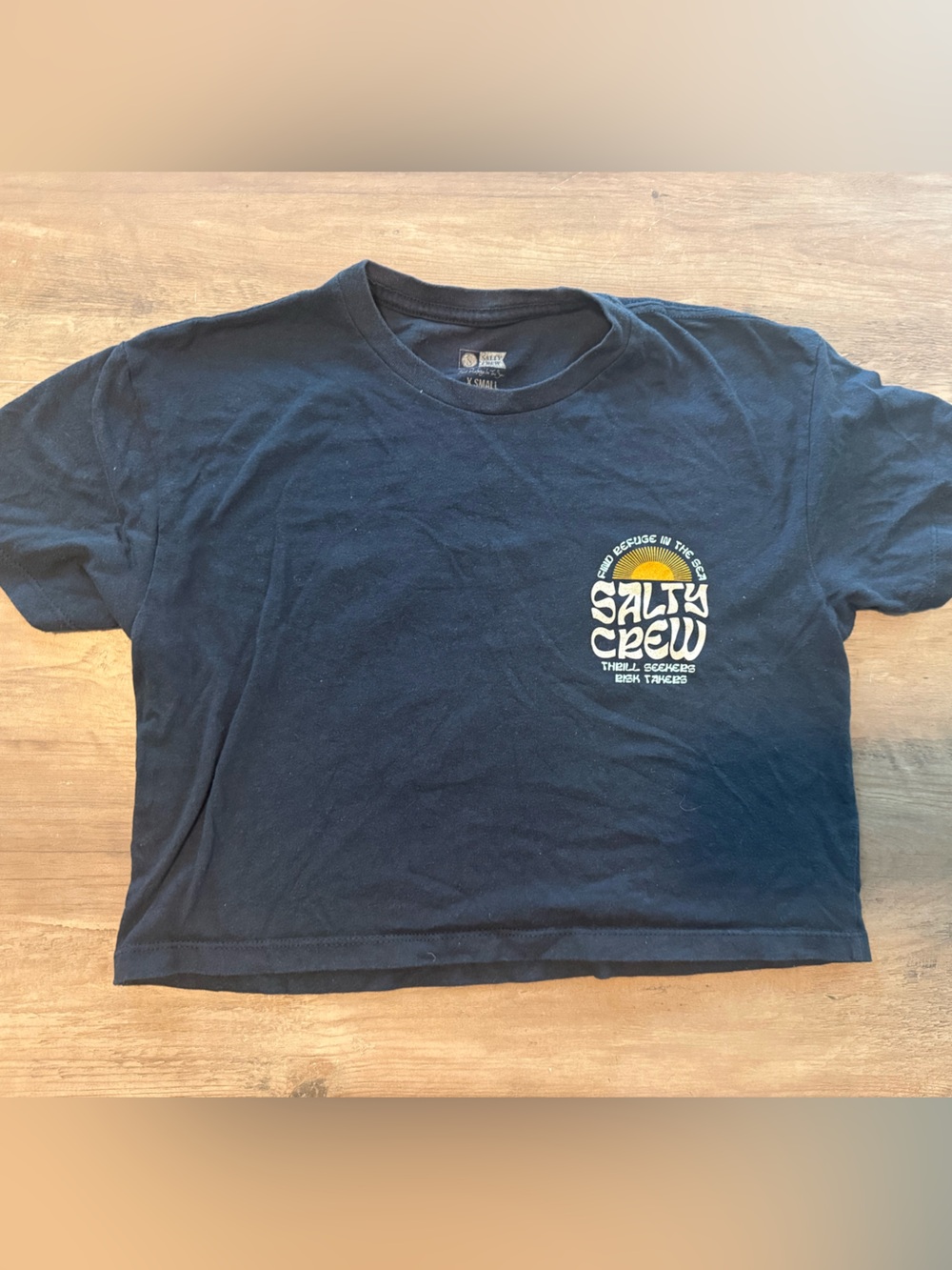 Salty Crew Navy Short-Sleeve Tee with Yellow Chest Graphic